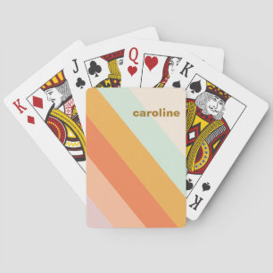 Colourful Diagonal Stripe Retro Pastel Personalise Playing Cards