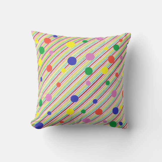 Colourful Diagonal Stripes and Polka Dots Pillows (Front)