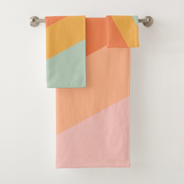 Colourful Diagonal Stripes Retro Candy Pastel Bath Towel Set (Insitu)