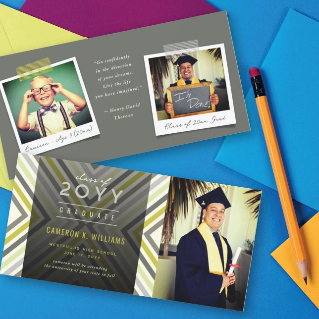 Colourful Diagonal Stripes Trendy Photo Graduation Announcement (Creator Uploaded)