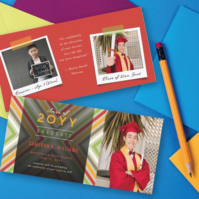 Colourful Diagonal Stripes Trendy Photo Graduation Announcement (Creator Uploaded)