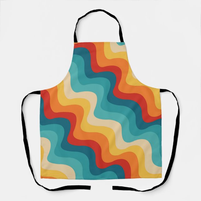 Colourful diagonal waves in retro style  apron (Front)