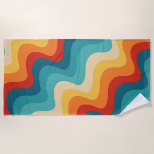 Colourful diagonal waves in retro style beach towel