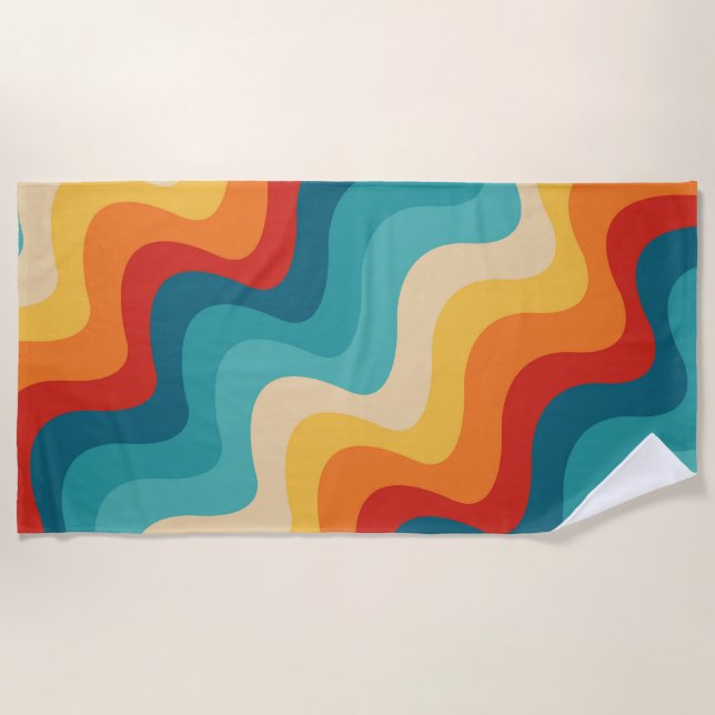 Colourful diagonal waves in retro style  beach towel (Front)