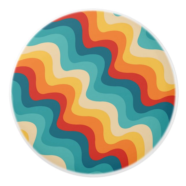 Colourful diagonal waves in retro style  ceramic knob (Front)