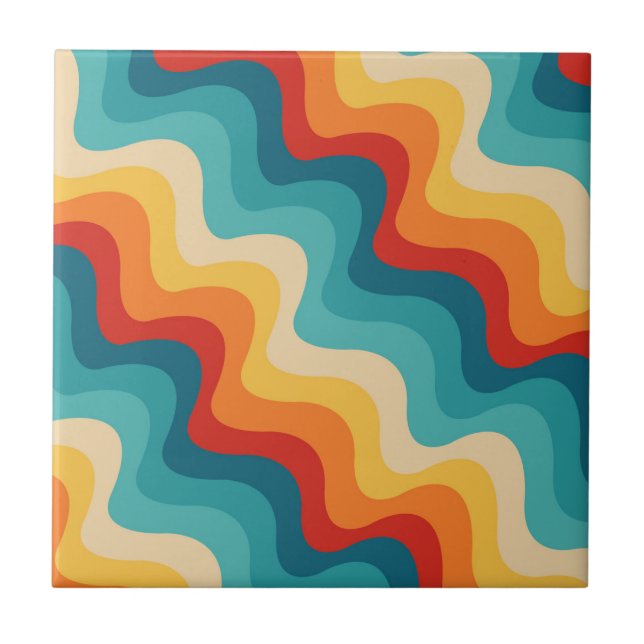 Colourful diagonal waves in retro style  ceramic tile (Front)