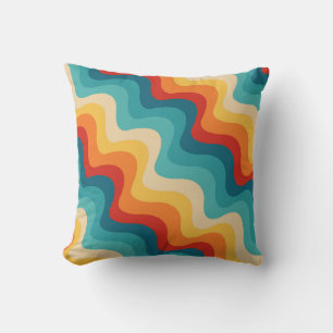 Colourful diagonal waves in retro style  cushion
