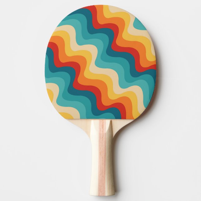Colourful diagonal waves in retro style  ping pong paddle (Front)