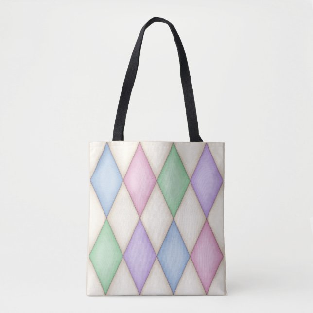 Colourful Diamond Check Harlequin Pattern Tote Bag (Front)