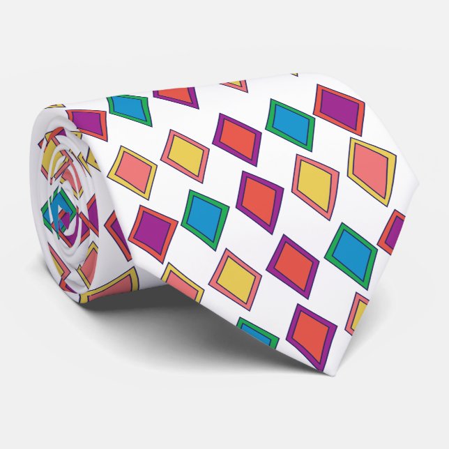 Colourful Diamond Geometric Pattern Tie (Rolled)