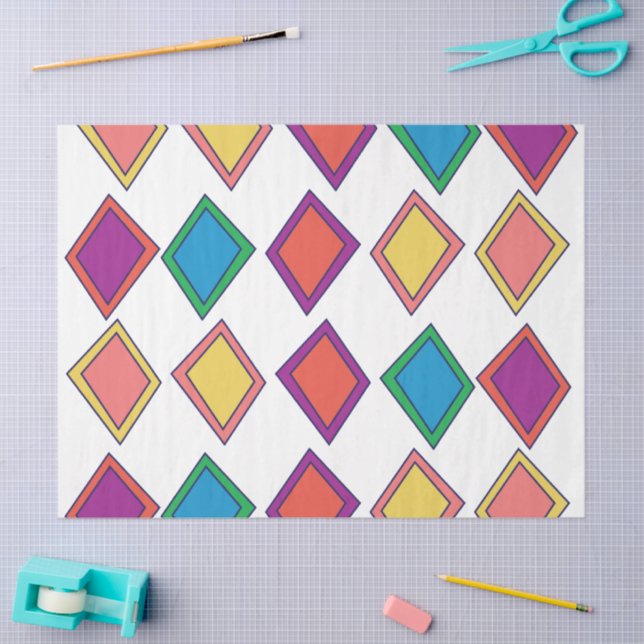 Colourful Diamond Geometric Pattern Tissue Paper (Craft)
