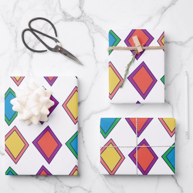 Colourful Diamond Geometric Pattern Wrapping Paper Sheet (Front)