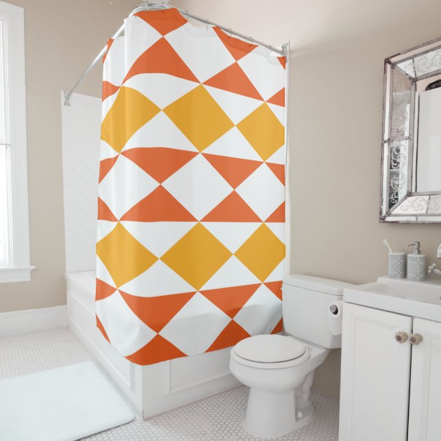 Colourful Diamond Modern Geometric Stripes Pattern Shower Curtain (In Situ)