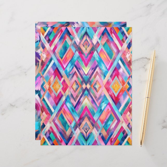Colourful diamond pattern abstract scrapbook paper (Front/Back In Situ)