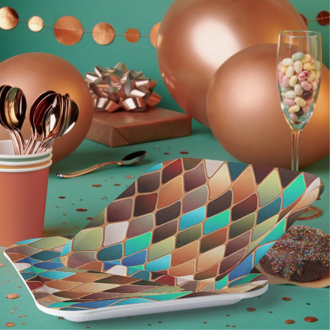 Colourful Diamond Pattern Paper Plate (Multi)