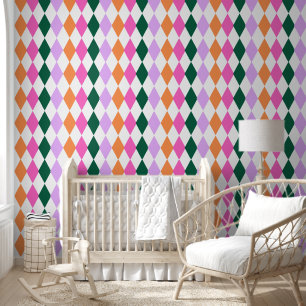 Colourful Diamond Pattern Retro BOHO Chic Abstract Wallpaper