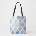 Colourful Diamond Pattern with Initial Tote Bag<br><div class="desc">Lovely gift for bridesmaids,  sisters and moms.  Personalise this tote with their initial.  A lovely remembrance of a special occasion or just because.  Watercolor pastels in a diamond pattern. Colours are shades and tints of blue.

Image is of an original watercolor painting I made.  Image © K. McIver.</div>