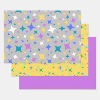 Colourful Diamond Stars Coordinating Gift Wrap Set