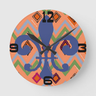 Colourful Diamonds Blue Fleur De Lis Round Clock