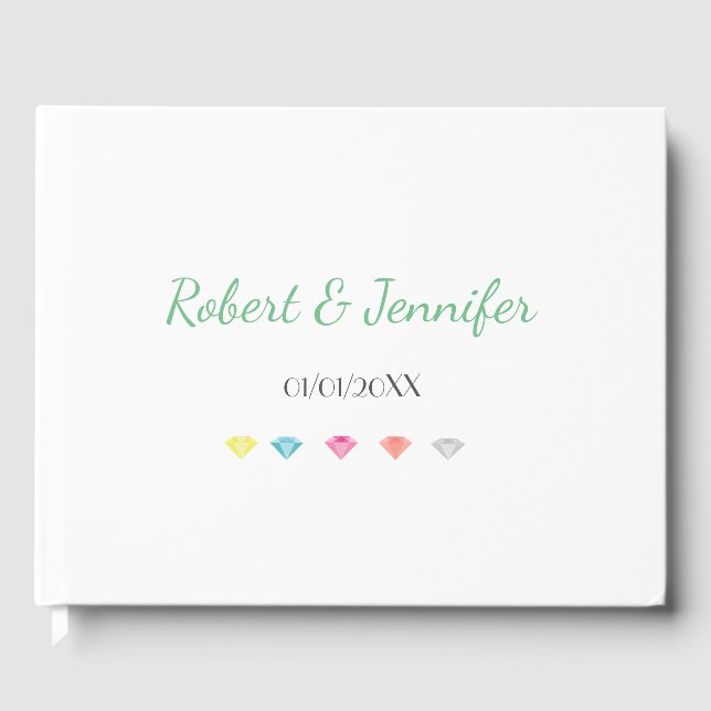 Colourful  diamonds confetti wedding guest book (Front)