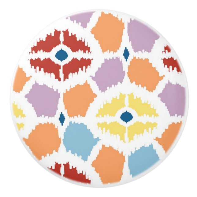 Colourful diamonds ikat geometric ceramic knob (Front)