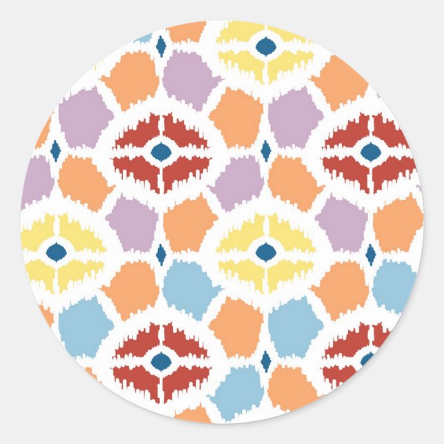 Colourful diamonds ikat geometric classic round sticker (Front)