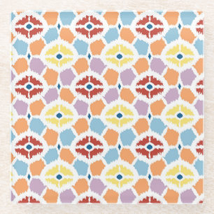 Colourful diamonds ikat geometric glass coaster