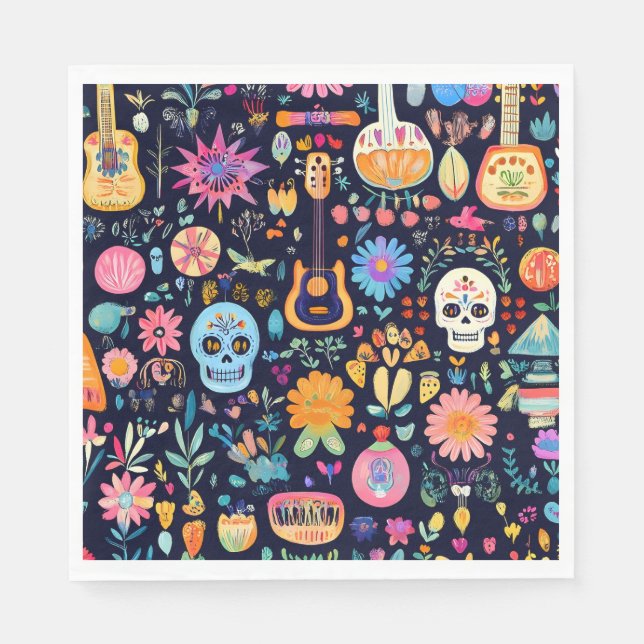 Colourful Dias de los muertos pattern Napkin (Front)