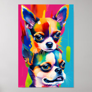 Colourful Digital Art Portrait, Cute Chihuahua Pai Poster