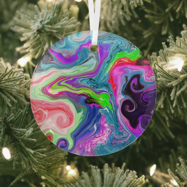 Colourful Digital Art Pour Paint Glass Tree Decoration (Insitu)