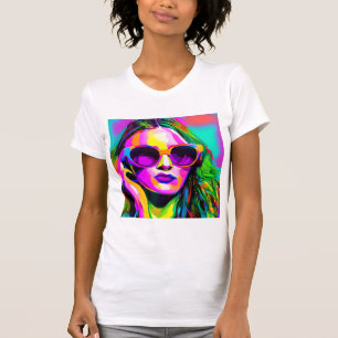Colourful Digital Art Pretty Lady in Sunglasses T-Shirt