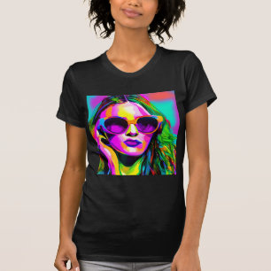 Colourful Digital Art Pretty Lady in Sunglasses T-Shirt