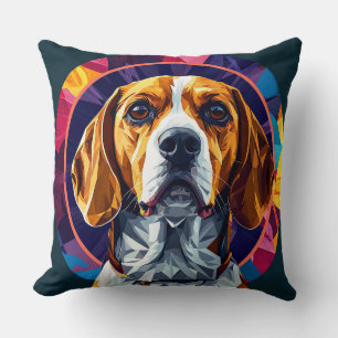 Colourful Digital Artwork of a Beagle Dog Cushion