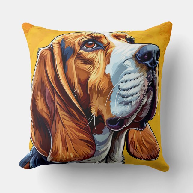 Colourful Digital Artwork of a Beagle Dog Cushion (Front)