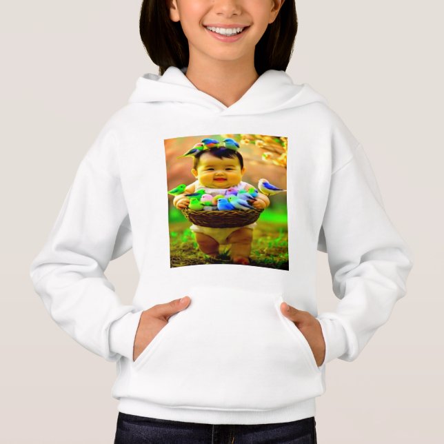 Colourful Digital Design Girl's Pullover Hoodie –  (Front)