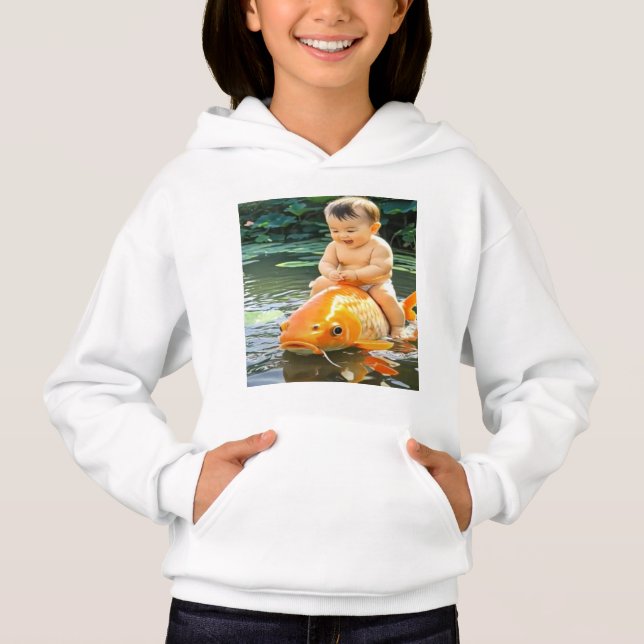 Colourful Digital Design Girl's Pullover Hoodie –  (Front)