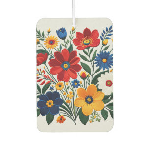 Colourful digital embroidery floral art on canvas car air freshener