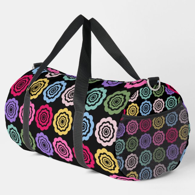 Colourful Digital Flower Pattern Large Duffle Bag (Right Corner)