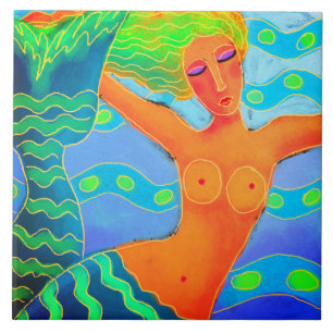 Colourful Digital Mermaid Painting Ceramic Tile