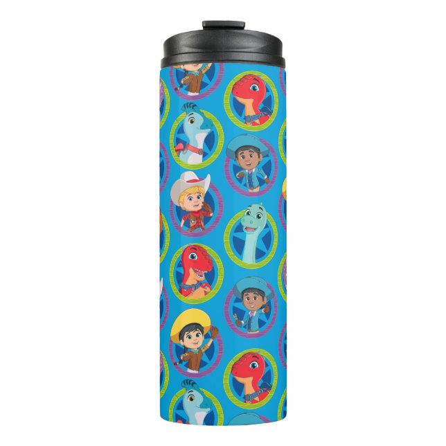Colourful Dino Ranch Pattern Thermal Tumbler (Front)