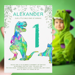 Colourful Dinosaur 1st Birthday Party Invitation