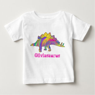 Colourful Dinosaur Art add Your Name Stegosaurus Baby T-Shirt