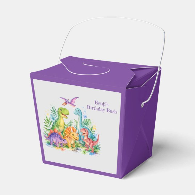 Colourful Dinosaur Birthday Bash Favour Box (Front Side)