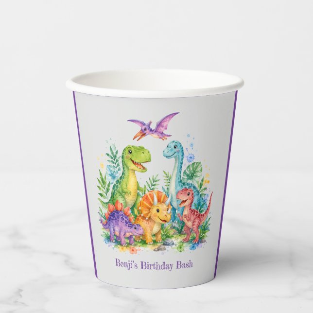 Colourful Dinosaur Birthday Bash Paper Cups (Front)