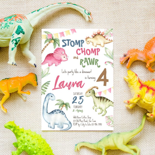 Colourful dinosaur birthday party invitation (Creator Uploaded)
