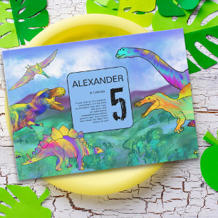 colourful dinosaur birthday party invitation