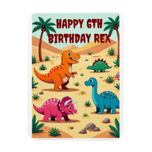 Colourful Dinosaur Birthday Party Invitation Card Magnet