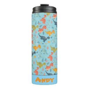 Colourful dinosaur cartoon blue pattern name  thermal tumbler