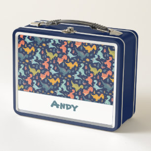 Colourful dinosaur cartoon cute pattern name  metal lunch box