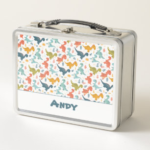 Colourful dinosaur cartoon cute pattern name  metal lunch box